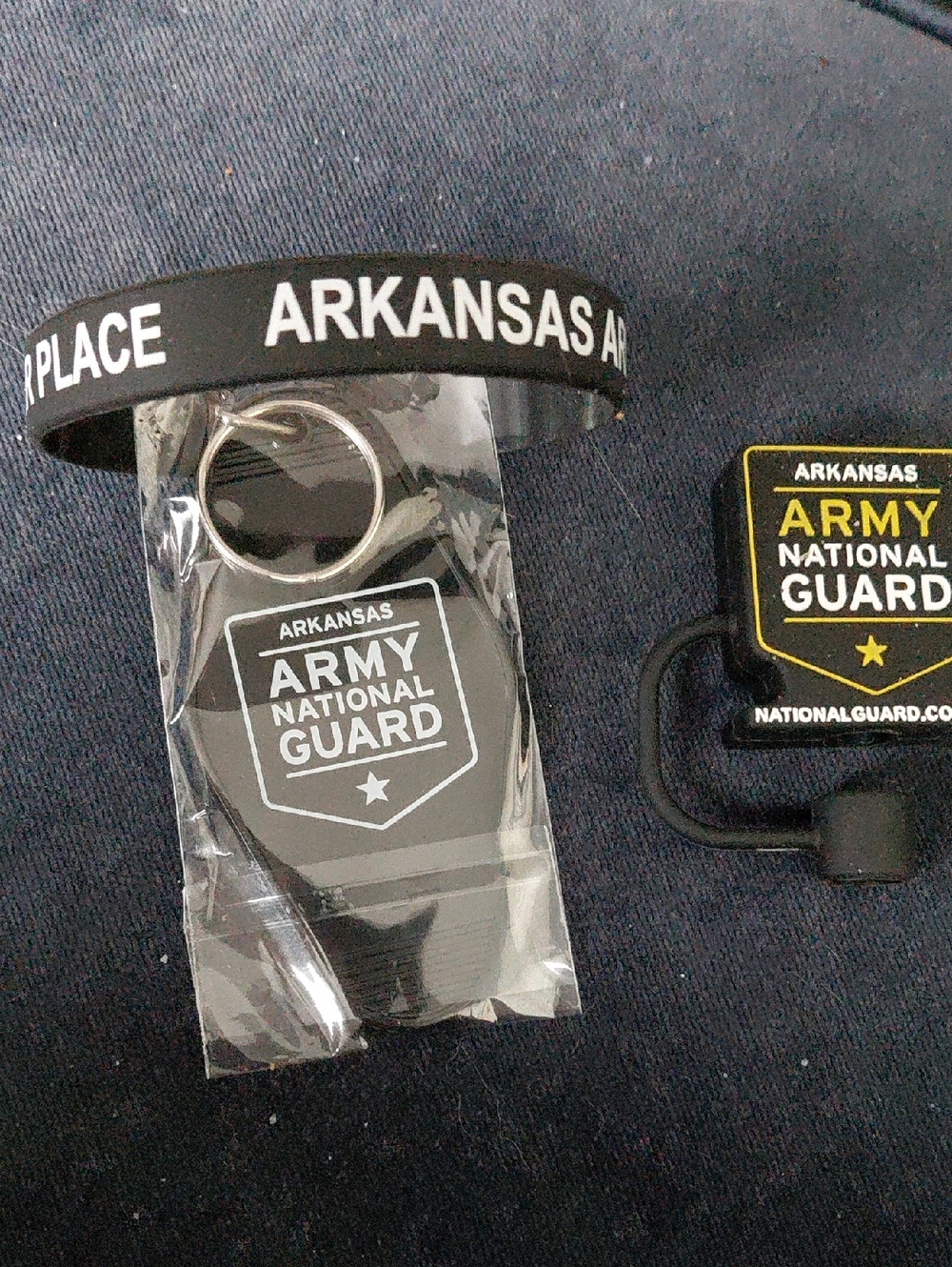 Source Unknown Arkansas Army National Guard Black and White Keychain Set